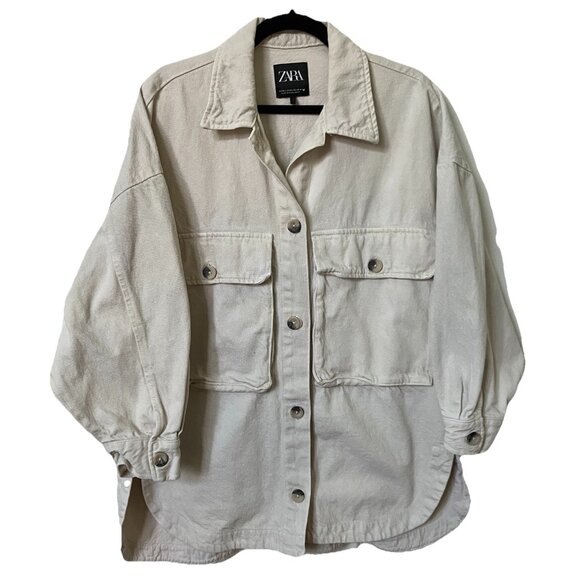 Zara Shacket Womens M/L Oversized Denim Layering Transitional Tan Neutral - Picture 1 of 10
